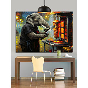Döner Ustası Fil Dekoratif Kanvas - Mdf Ahşap Tablo