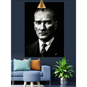 Siyah Beyaz Mustafa Kemal Atatürk Fotoğrafı Dekoratif Kanvas - Mdf Ahşap Tablo
