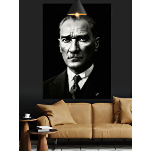 Siyah Beyaz Mustafa Kemal Atatürk Fotoğrafı Dekoratif Kanvas - Mdf Ahşap Tablo