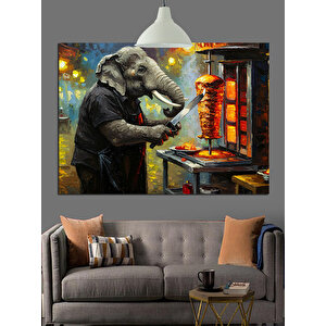 Döner Ustası Fil Dekoratif Kanvas - Mdf Ahşap Tablo 50x70 cm