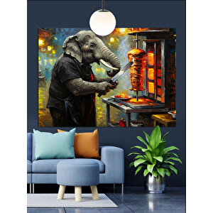 Döner Ustası Fil Dekoratif Kanvas - Mdf Ahşap Tablo