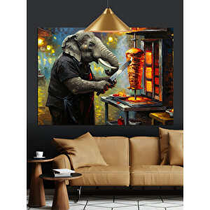 Döner Ustası Fil Dekoratif Kanvas - Mdf Ahşap Tablo 70x100 cm
