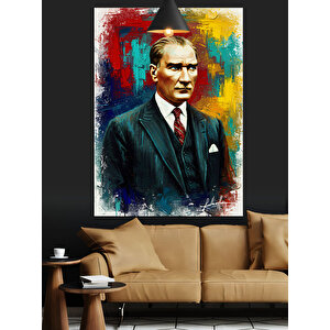 Renkli Soyut Atatürk Tablosu Dekoratif Kanvas - Mdf Ahşap Tablo 70x100 cm