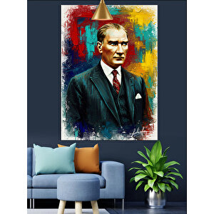 Renkli Soyut Atatürk Tablosu Dekoratif Kanvas - Mdf Ahşap Tablo