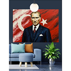 Bayrak Önünde Atatürk Portre Dekoratif Kanvas - Mdf Ahşap Tablo 50x70 cm