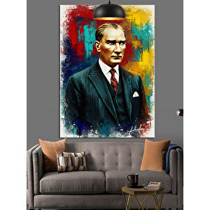 Renkli Soyut Atatürk Tablosu Dekoratif Kanvas - Mdf Ahşap Tablo