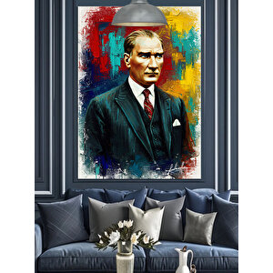Renkli Soyut Atatürk Tablosu Dekoratif Kanvas - Mdf Ahşap Tablo 35x50 cm