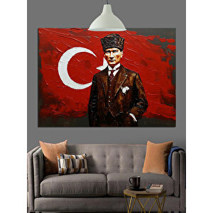 Türk Bayrağı Önünde Atatürk Dekoratif Kanvas - Mdf Ahşap Tablo