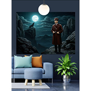 Dağ Zirvesinde Atatürk Silüeti Dekoratif Kanvas - Mdf Ahşap Tablo 70x100 cm