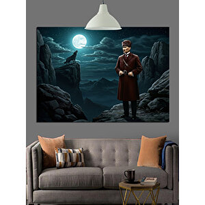 Dağ Zirvesinde Atatürk Silüeti Dekoratif Kanvas - Mdf Ahşap Tablo 70x100 cm