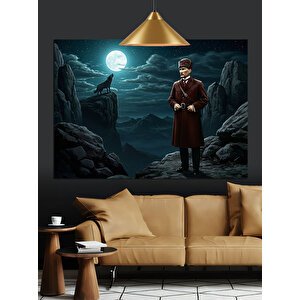 Dağ Zirvesinde Atatürk Silüeti Dekoratif Kanvas - Mdf Ahşap Tablo