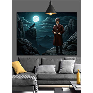 Dağ Zirvesinde Atatürk Silüeti Dekoratif Kanvas - Mdf Ahşap Tablo