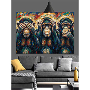 Üç Maymun Resmi Dekoratif Kanvas - Mdf Ahşap Tablo 50x70 cm