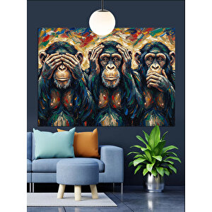Üç Maymun Resmi Dekoratif Kanvas - Mdf Ahşap Tablo