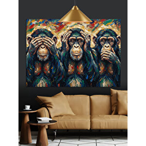 Üç Maymun Resmi Dekoratif Kanvas - Mdf Ahşap Tablo