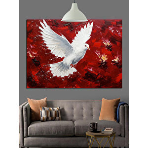Kırmızı Zeminde Beyaz Güvercin Dekoratif Kanvas - Mdf Ahşap Tablo 50x70 cm