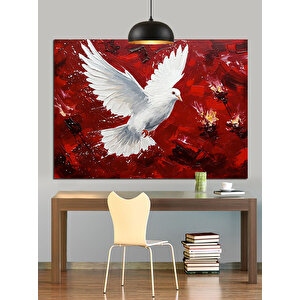 Kırmızı Zeminde Beyaz Güvercin Dekoratif Kanvas - Mdf Ahşap Tablo