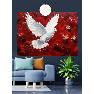Kırmızı Zeminde Beyaz Güvercin Dekoratif Kanvas - Mdf Ahşap Tablo