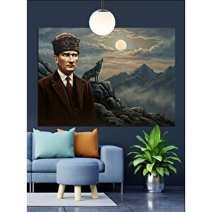 Dağ Manzarası Önünde Atatürk Dekoratif Kanvas - Mdf Ahşap Tablo 35x50 cm