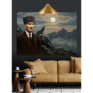 Dağ Manzarası Önünde Atatürk Dekoratif Kanvas - Mdf Ahşap Tablo 35x50 cm