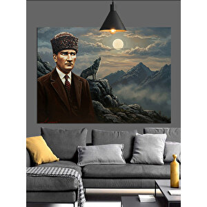 Dağ Manzarası Önünde Atatürk Dekoratif Kanvas - Mdf Ahşap Tablo 35x50 cm
