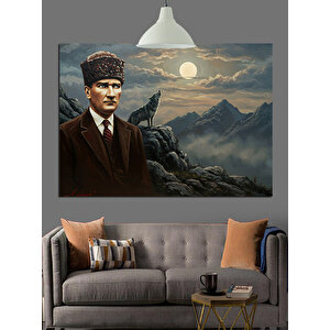 Dağ Manzarası Önünde Atatürk Dekoratif Kanvas - Mdf Ahşap Tablo