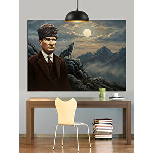 Dağ Manzarası Önünde Atatürk Dekoratif Kanvas - Mdf Ahşap Tablo