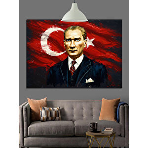 Türk Bayrağı Önünde Atatürk Portresi Dekoratif Kanvas - Mdf Ahşap Tablo