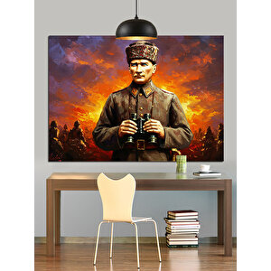 Askerî Üniformalı Atatürk Dekoratif Kanvas - Mdf Ahşap Tablo 35x50 cm