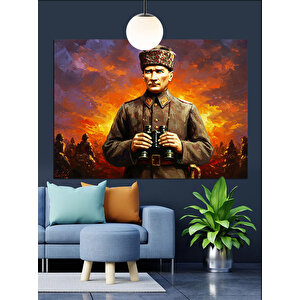 Askerî Üniformalı Atatürk Dekoratif Kanvas - Mdf Ahşap Tablo 35x50 cm