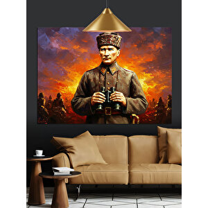 Askerî Üniformalı Atatürk Dekoratif Kanvas - Mdf Ahşap Tablo 50x70 cm