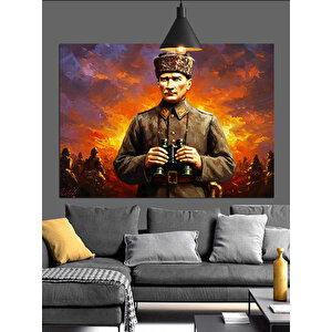 Askerî Üniformalı Atatürk Dekoratif Kanvas - Mdf Ahşap Tablo