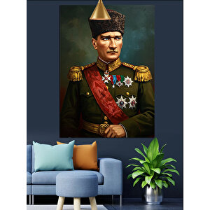 Üniformalı Mustafa Kemal Atatürk Dekoratif Kanvas - Mdf Ahşap Tablo 25x35 cm