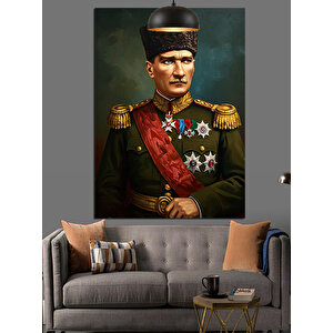 Üniformalı Mustafa Kemal Atatürk Dekoratif Kanvas - Mdf Ahşap Tablo 50x70 cm
