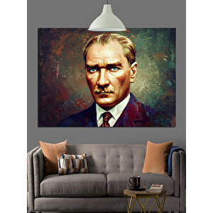 Renkli Fon Üzerinde Mustafa Kemal Atatürk Dekoratif Kanvas - Mdf Ahşap Tablo 70x100 cm