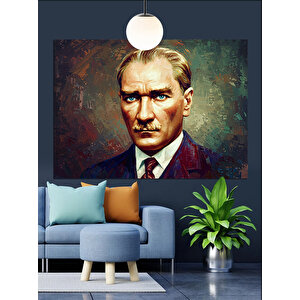 Renkli Fon Üzerinde Mustafa Kemal Atatürk Dekoratif Kanvas - Mdf Ahşap Tablo 70x100 cm