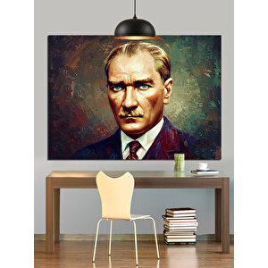 Renkli Fon Üzerinde Mustafa Kemal Atatürk Dekoratif Kanvas - Mdf Ahşap Tablo 25x35 cm