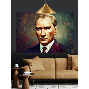 Renkli Fon Üzerinde Mustafa Kemal Atatürk Dekoratif Kanvas - Mdf Ahşap Tablo