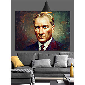 Renkli Fon Üzerinde Mustafa Kemal Atatürk Dekoratif Kanvas - Mdf Ahşap Tablo