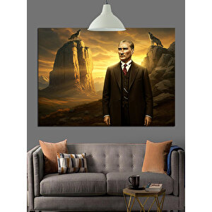 Kanyon Önünde Atatürk Portresi Dekoratif Kanvas - Mdf Ahşap Tablo 35x50 cm