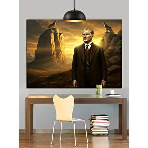 Kanyon Önünde Atatürk Portresi Dekoratif Kanvas - Mdf Ahşap Tablo