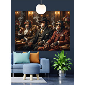 Üçlü Gangster Maymun Dekoratif Kanvas - Mdf Ahşap Tablo 70x100 cm