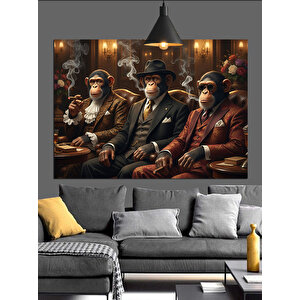 Üçlü Gangster Maymun Dekoratif Kanvas - Mdf Ahşap Tablo