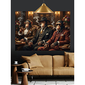 Üçlü Gangster Maymun Dekoratif Kanvas - Mdf Ahşap Tablo