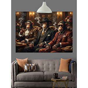 Üçlü Gangster Maymun Dekoratif Kanvas - Mdf Ahşap Tablo 70x100 cm