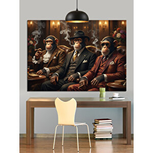 Üçlü Gangster Maymun Dekoratif Kanvas - Mdf Ahşap Tablo 70x100 cm