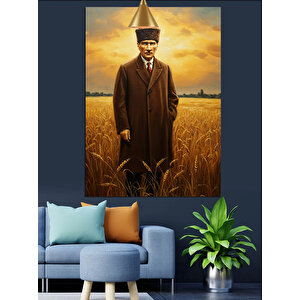Mustafa Kemal Atatürk Tarlada Dekoratif Kanvas - Mdf Ahşap Tablo