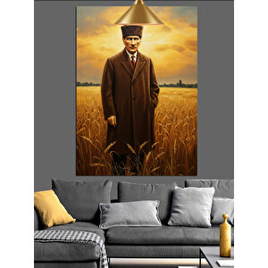 Mustafa Kemal Atatürk Tarlada Dekoratif Kanvas - Mdf Ahşap Tablo 35x50 cm