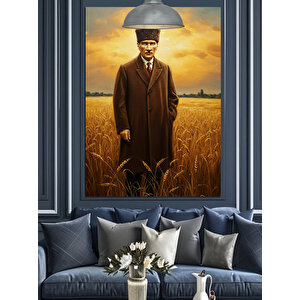 Mustafa Kemal Atatürk Tarlada Dekoratif Kanvas - Mdf Ahşap Tablo 35x50 cm