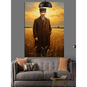 Mustafa Kemal Atatürk Tarlada Dekoratif Kanvas - Mdf Ahşap Tablo 35x50 cm